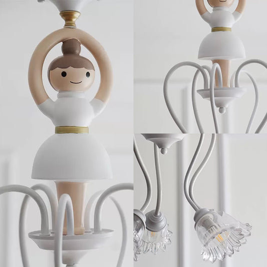 Resin Ballet Pendant Light with Flower Shade 5 Lights Creative Chandelier in White for Kindergarten Clearhalo 'Ceiling Lights' 'Chandeliers' Lighting' options 181323