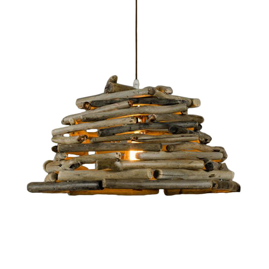 13"/17" Wide Bowl Ceiling Light Country Style Wooden Stick Single Head Natural Wood Drop Pendant for Farmhouse Clearhalo 'Ceiling Lights' 'Modern Pendants' 'Modern' 'Pendant Lights' 'Pendants' Lighting' 181371