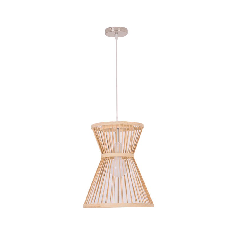 Hourglass Shaped Pendant Lamp Asian Style Bamboo 1 Bulb Beige Suspension Light for Foyer Clearhalo 'Ceiling Lights' 'Modern Pendants' 'Modern' 'Pendant Lights' 'Pendants' Lighting' 181384