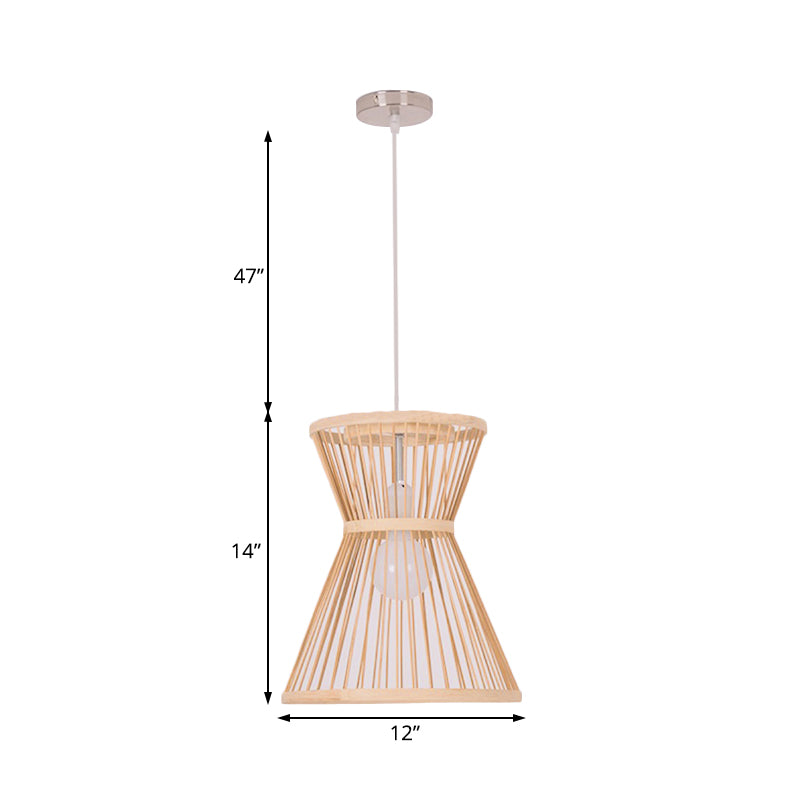 Hourglass Shaped Pendant Lamp Asian Style Bamboo 1 Bulb Beige Suspension Light for Foyer Clearhalo 'Ceiling Lights' 'Modern Pendants' 'Modern' 'Pendant Lights' 'Pendants' Lighting' 181385