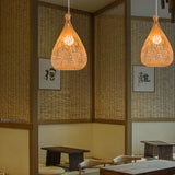 Beige Teardrop Shade Down Lighting Japanese Single Light Hand-Woven Bamboo Pendant Light for Restaurant Clearhalo 'Ceiling Lights' 'Modern Pendants' 'Modern' 'Pendant Lights' 'Pendants' Lighting' 181388