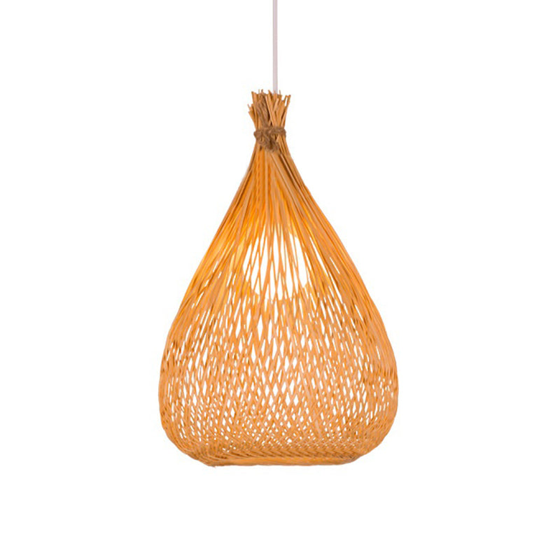 Beige Teardrop Shade Down Lighting Japanese Single Light Hand-Woven Bamboo Pendant Light for Restaurant Clearhalo 'Ceiling Lights' 'Modern Pendants' 'Modern' 'Pendant Lights' 'Pendants' Lighting' 181389