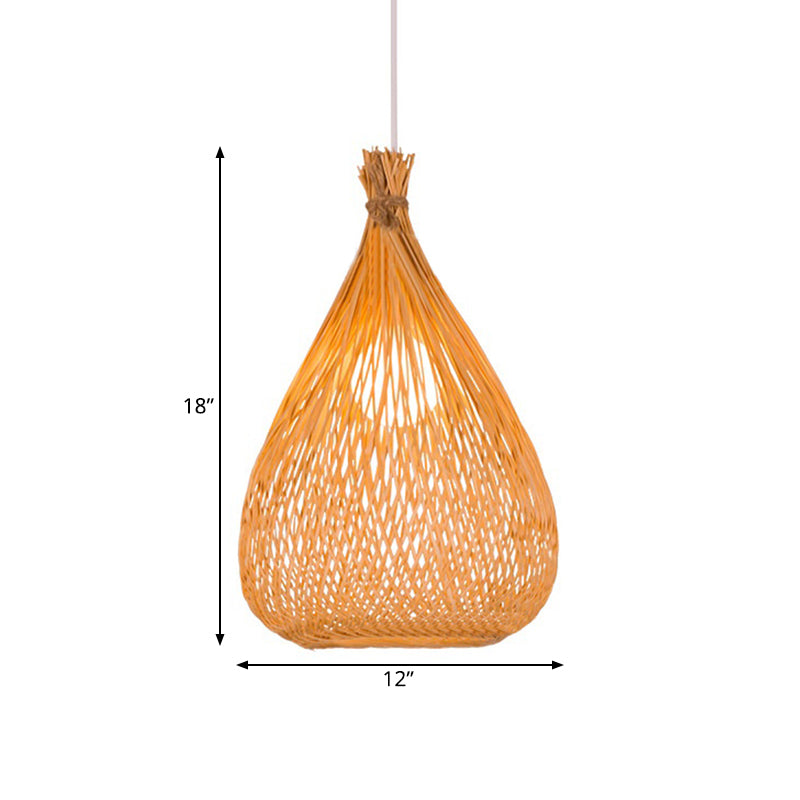 Beige Teardrop Shade Down Lighting Japanese Single Light Hand-Woven Bamboo Pendant Light for Restaurant Clearhalo 'Ceiling Lights' 'Modern Pendants' 'Modern' 'Pendant Lights' 'Pendants' Lighting' 181390