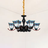 6 Lights Geometric Hanging Light Tiffany Style Stained Glass Inverted Chandelier for Dining Room Clearhalo 'Ceiling Lights' 'Chandeliers' 'Close To Ceiling Lights' 'Industrial' 'Middle Century Chandeliers' 'Tiffany Chandeliers' 'Tiffany close to ceiling' 'Tiffany' Lighting' 181419