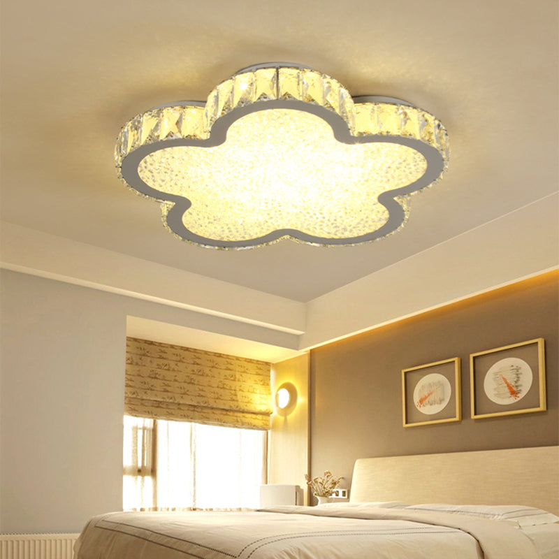 Elegant Plat Flower Ceiling Lamp Acrylic LED Flush Ceiling Light with Crystal in White for Bedroom White Warm Clearhalo 'Ceiling Lights' 'Close To Ceiling Lights' 'Close to ceiling' 'Flush mount' Lighting' 181542