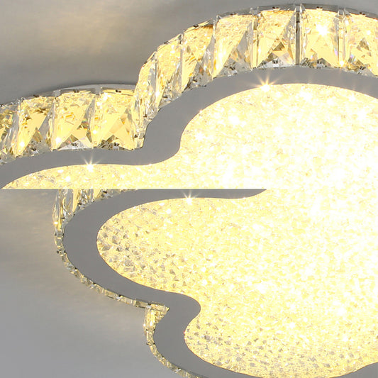 Elegant Plat Flower Ceiling Lamp Acrylic LED Flush Ceiling Light with Crystal in White for Bedroom Clearhalo 'Ceiling Lights' 'Close To Ceiling Lights' 'Close to ceiling' 'Flush mount' Lighting' 181545