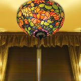 Multicolored Ceiling Light Retro Stained Glass 2 Heads Flower Pattern Flushmount Ceiling Light with Bowl Glass Shade Clearhalo 'Ceiling Lights' 'Close To Ceiling Lights' 'Close to ceiling' 'Flush mount' Lighting' 181552