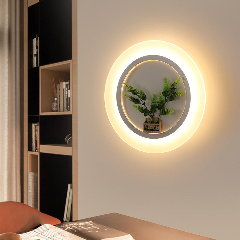 Acrylic Ring Wall Lamp with Plant Deco Contemporary Wall Light in White for Study Room White 8" Clearhalo 'Wall Lamps & Sconces' 'Wall Lights' Lighting' 181573