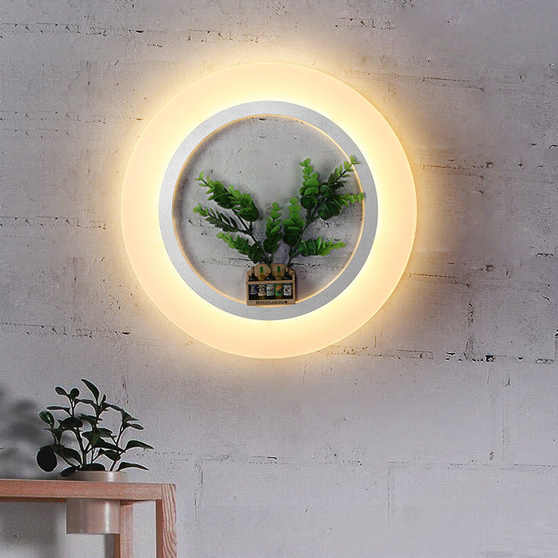 Acrylic Ring Wall Lamp with Plant Deco Contemporary Wall Light in White for Study Room Clearhalo 'Wall Lamps & Sconces' 'Wall Lights' Lighting' 181574