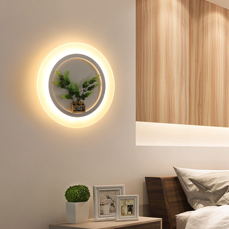 Acrylic Ring Wall Lamp with Plant Deco Contemporary Wall Light in White for Study Room White 12" Clearhalo 'Wall Lamps & Sconces' 'Wall Lights' Lighting' 181575