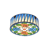 Rose Pattern Ceiling Light Fixture Lodge 1 Head Ceiling Light with Round Glass Lampshade in Blue Clearhalo 'Ceiling Lights' 'Close To Ceiling Lights' 'Close to ceiling' 'Flush mount' Lighting' 181667