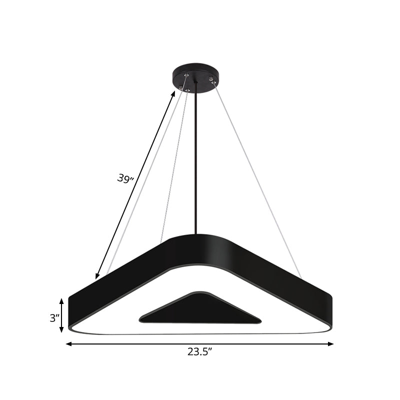 18"/23.5"/31.5" Wide Triangle Pendant Lamp Metal Led White/Black Hanging Ceiling Light for Office in White Light Clearhalo 'Ceiling Lights' 'Modern Pendants' 'Modern' 'Pendant Lights' 'Pendants' Lighting' 181806