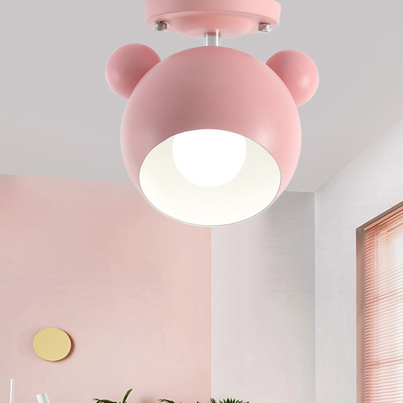 Rotatable Bear Head Flush Mount Light 1 Light Macaron Loft Metal Ceiling Lamp for Balcony Clearhalo 'Ceiling Lights' 'Close To Ceiling Lights' 'Close to ceiling' 'Semi-flushmount' Lighting' 181828