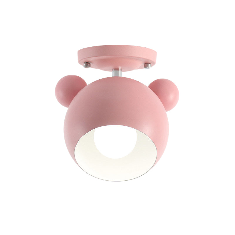 Rotatable Bear Head Flush Mount Light 1 Light Macaron Loft Metal Ceiling Lamp for Balcony Clearhalo 'Ceiling Lights' 'Close To Ceiling Lights' 'Close to ceiling' 'Semi-flushmount' Lighting' 181829