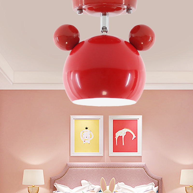 Rotatable Bear Head Flush Mount Light 1 Light Macaron Loft Metal Ceiling Lamp for Balcony Red Clearhalo 'Ceiling Lights' 'Close To Ceiling Lights' 'Close to ceiling' 'Semi-flushmount' Lighting' 181830