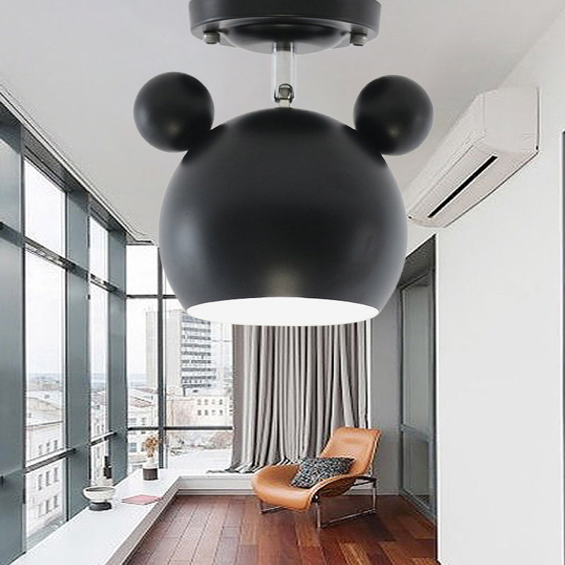 Rotatable Bear Head Flush Mount Light 1 Light Macaron Loft Metal Ceiling Lamp for Balcony Black Clearhalo 'Ceiling Lights' 'Close To Ceiling Lights' 'Close to ceiling' 'Semi-flushmount' Lighting' 181832