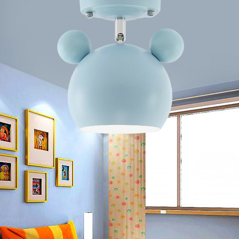 Rotatable Bear Head Flush Mount Light 1 Light Macaron Loft Metal Ceiling Lamp for Balcony Blue Clearhalo 'Ceiling Lights' 'Close To Ceiling Lights' 'Close to ceiling' 'Semi-flushmount' Lighting' 181834