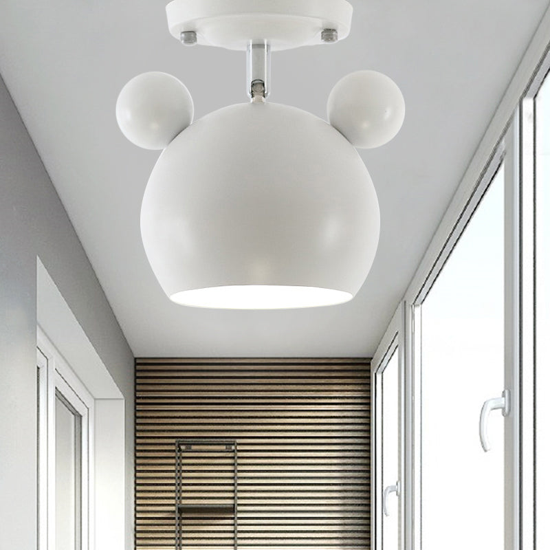 Rotatable Bear Head Flush Mount Light 1 Light Macaron Loft Metal Ceiling Lamp for Balcony White Clearhalo 'Ceiling Lights' 'Close To Ceiling Lights' 'Close to ceiling' 'Semi-flushmount' Lighting' 181836