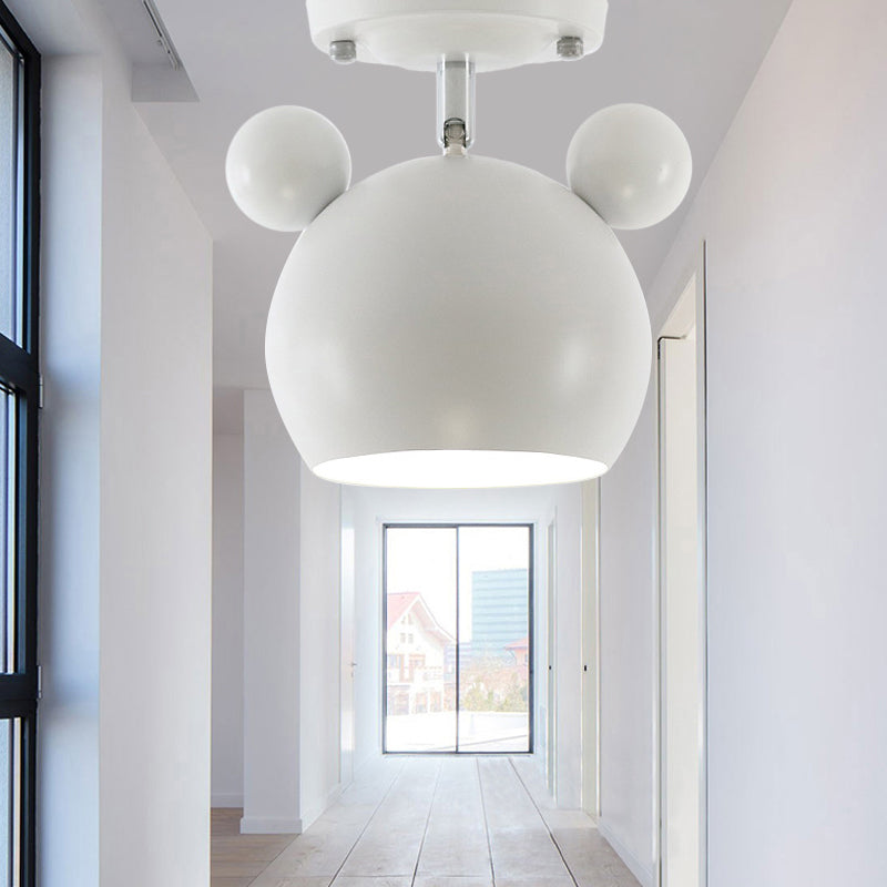 Rotatable Bear Head Flush Mount Light 1 Light Macaron Loft Metal Ceiling Lamp for Balcony Clearhalo 'Ceiling Lights' 'Close To Ceiling Lights' 'Close to ceiling' 'Semi-flushmount' Lighting' 181837