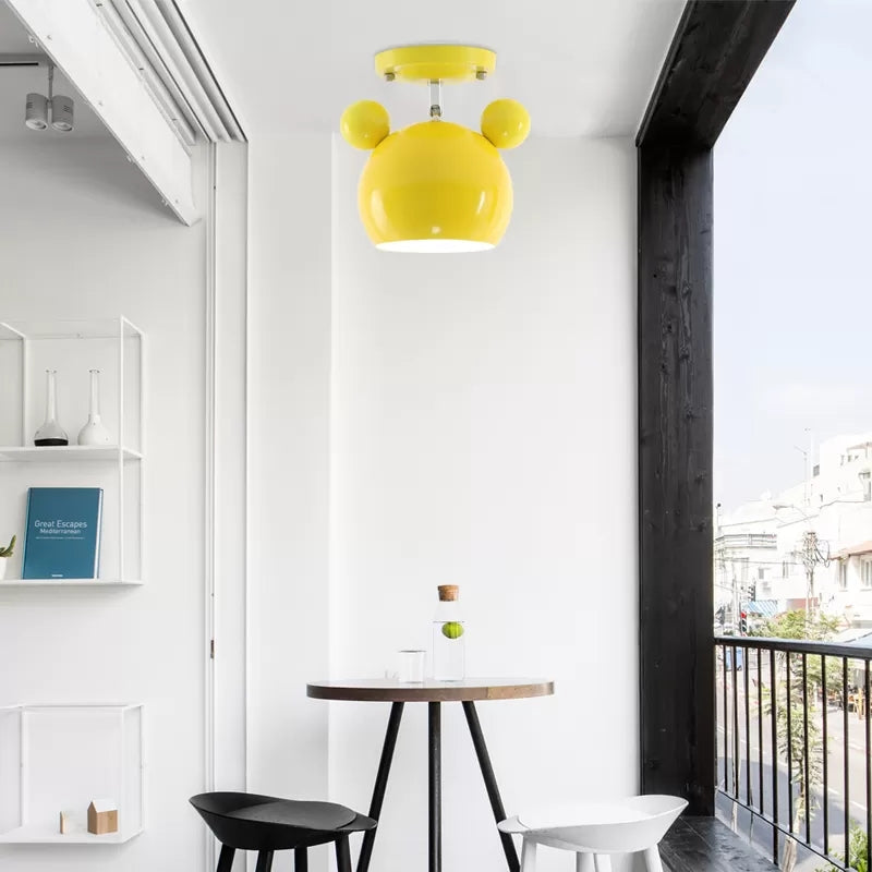 Rotatable Bear Head Flush Mount Light 1 Light Macaron Loft Metal Ceiling Lamp for Balcony Yellow Clearhalo 'Ceiling Lights' 'Close To Ceiling Lights' 'Close to ceiling' 'Semi-flushmount' Lighting' 181842