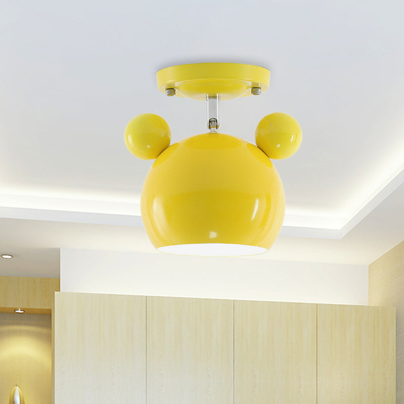 Rotatable Bear Head Flush Mount Light 1 Light Macaron Loft Metal Ceiling Lamp for Balcony Clearhalo 'Ceiling Lights' 'Close To Ceiling Lights' 'Close to ceiling' 'Semi-flushmount' Lighting' 181843