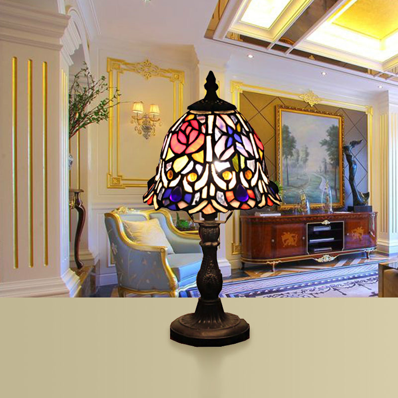 1 Light Bell Table Lamp Retro Style Stained Glass Decorative Accent Table Lamp for Bedside Clearhalo 'Lamps' 'Table Lamps' Lighting' 181943