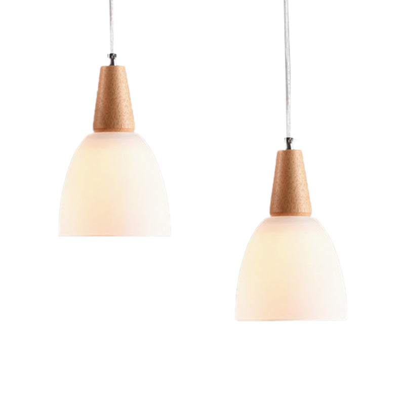 Bowl Drop Pendant Nordic Matte White Glass 1/2/3-Head Beige Hanging Lamp Kit for Dining Room Clearhalo 'Ceiling Lights' 'Pendant Lights' 'Pendants' Lighting' 181970