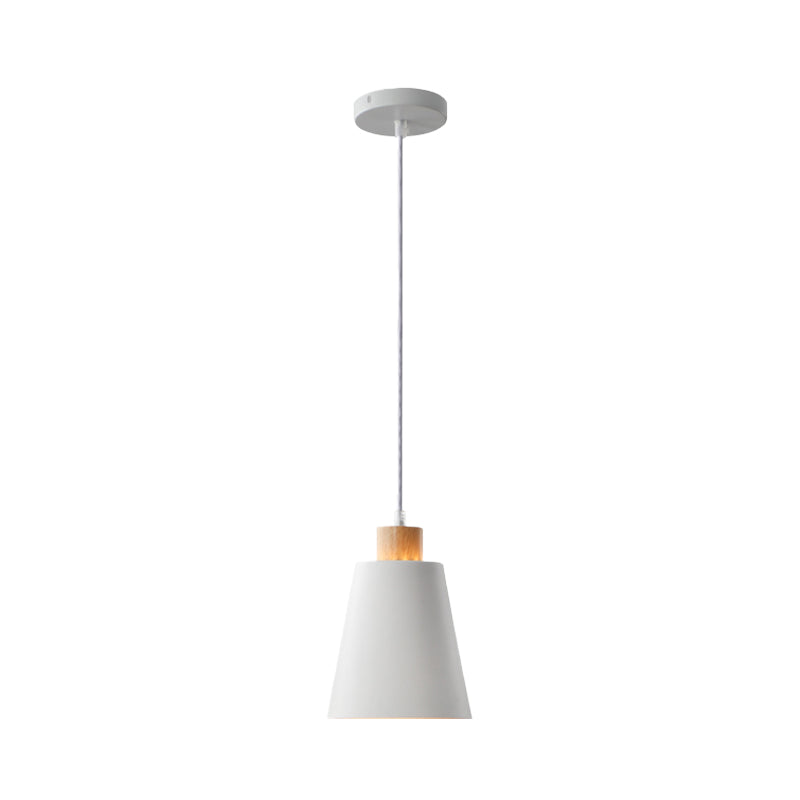 Contemporary Bucket Shade Pendant Lamp Metallic White Finish Hanging Light with Round/Linear Canopy for Hallway 1 White Round Clearhalo 'Ceiling Lights' 'Modern Pendants' 'Modern' 'Pendant Lights' 'Pendants' Lighting' 181994