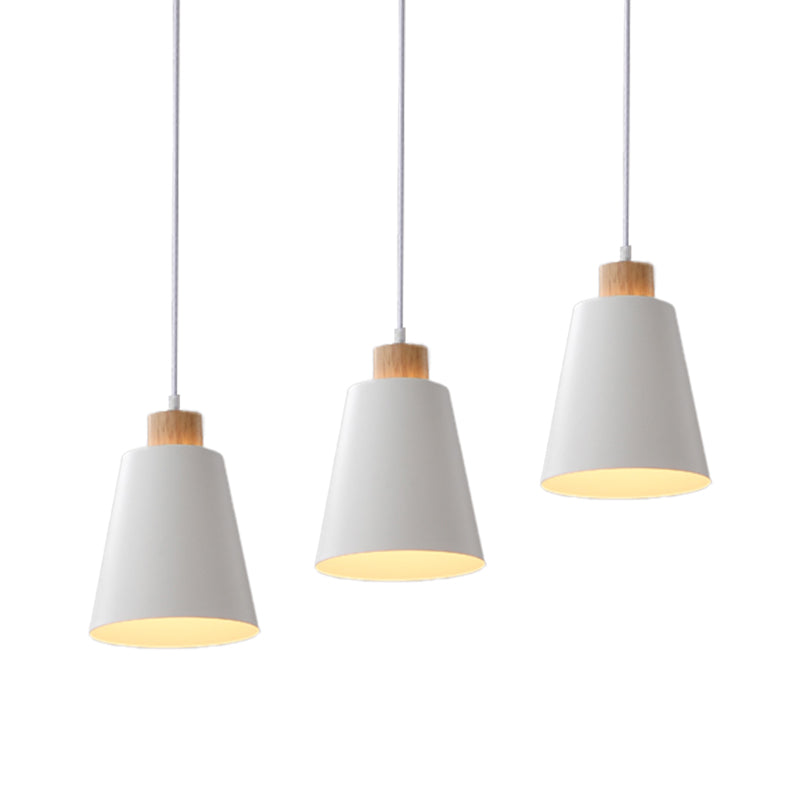 Contemporary Bucket Shade Pendant Lamp Metallic White Finish Hanging Light with Round/Linear Canopy for Hallway Clearhalo 'Ceiling Lights' 'Modern Pendants' 'Modern' 'Pendant Lights' 'Pendants' Lighting' 181998