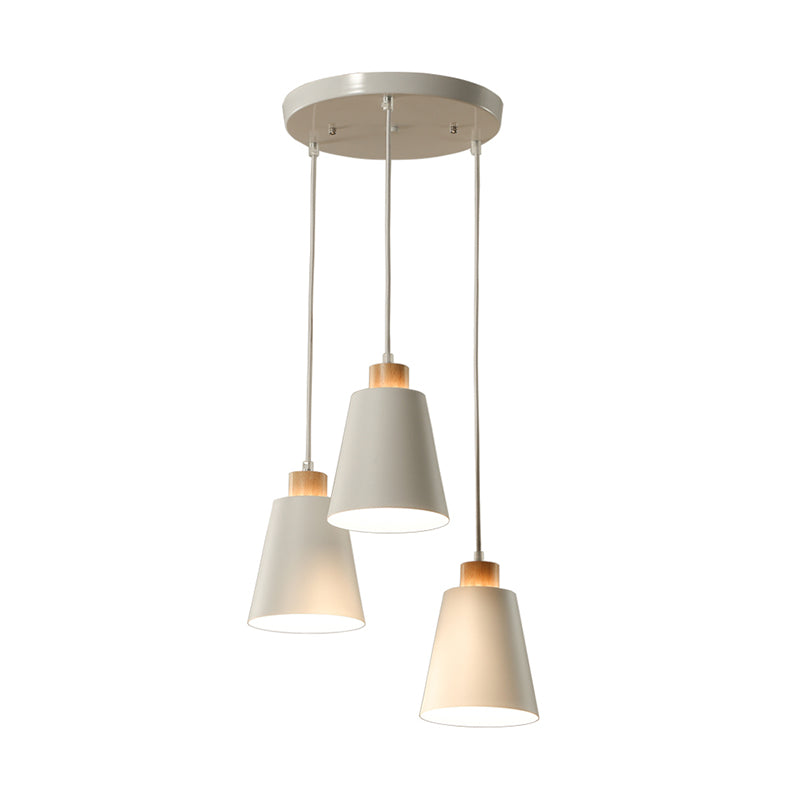 Contemporary Bucket Shade Pendant Lamp Metallic White Finish Hanging Light with Round/Linear Canopy for Hallway Clearhalo 'Ceiling Lights' 'Modern Pendants' 'Modern' 'Pendant Lights' 'Pendants' Lighting' 182003