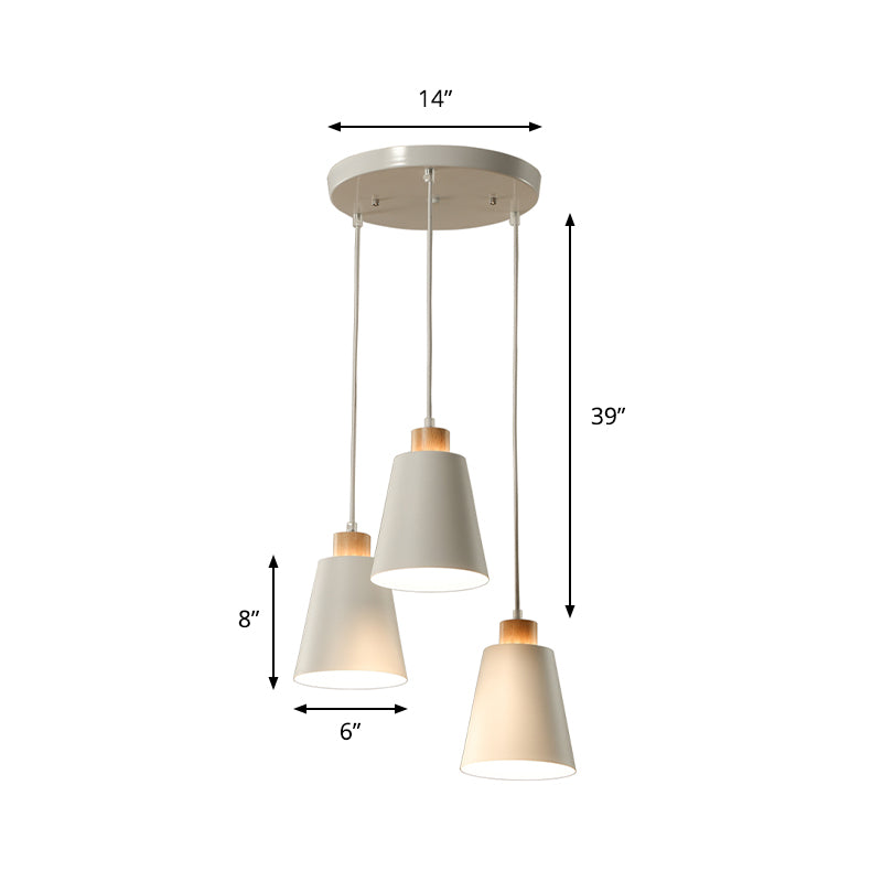 Contemporary Bucket Shade Pendant Lamp Metallic White Finish Hanging Light with Round/Linear Canopy for Hallway Clearhalo 'Ceiling Lights' 'Modern Pendants' 'Modern' 'Pendant Lights' 'Pendants' Lighting' 182004