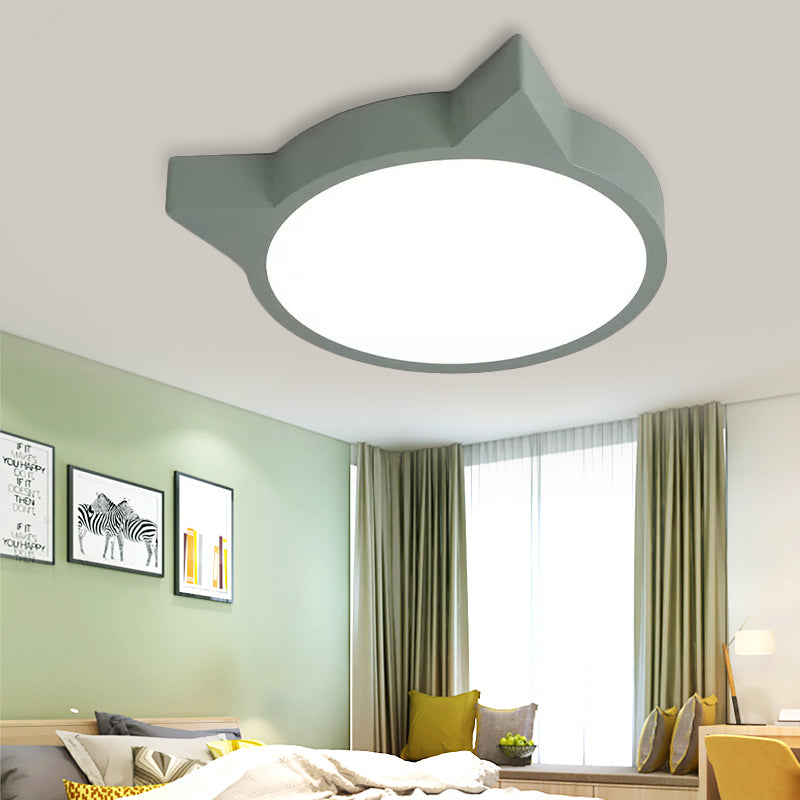 Macaron Stylish Kitten Ceiling Mount Light Acrylic Candy Colored Flush Light for Kid Bedroom Green 16" Clearhalo 'Ceiling Lights' 'Close To Ceiling Lights' 'Close to ceiling' 'Flush mount' Lighting' 182015