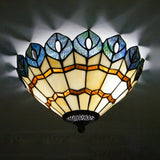 Stained Glass Peacock Flush Lighting Rustic Loft 2 Lights Flush Ceiling Light for Living Room Clearhalo 'Ceiling Lights' 'Close To Ceiling Lights' 'Close to ceiling' 'Flush mount' Lighting' 182018