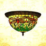 Stained Glass Shade Bowl Flushmount Tiffany Style 2 Bulbs Foyer Flush Ceiling Light Bronze Clearhalo 'Ceiling Lights' 'Close To Ceiling Lights' 'Close to ceiling' 'Flush mount' Lighting' 182021