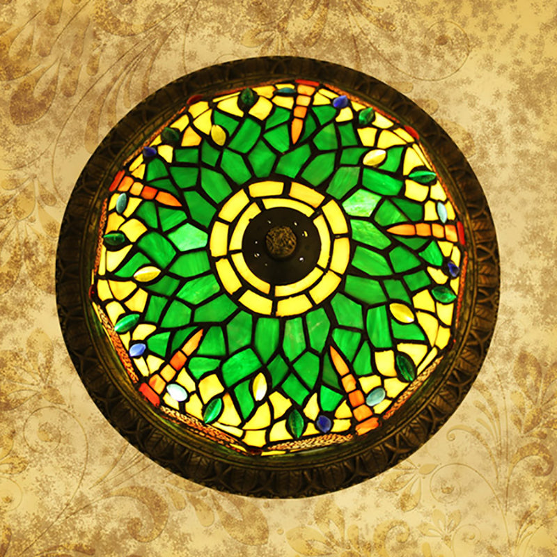 Stained Glass Shade Bowl Flushmount Tiffany Style 2 Bulbs Foyer Flush Ceiling Light Clearhalo 'Ceiling Lights' 'Close To Ceiling Lights' 'Close to ceiling' 'Flush mount' Lighting' 182023