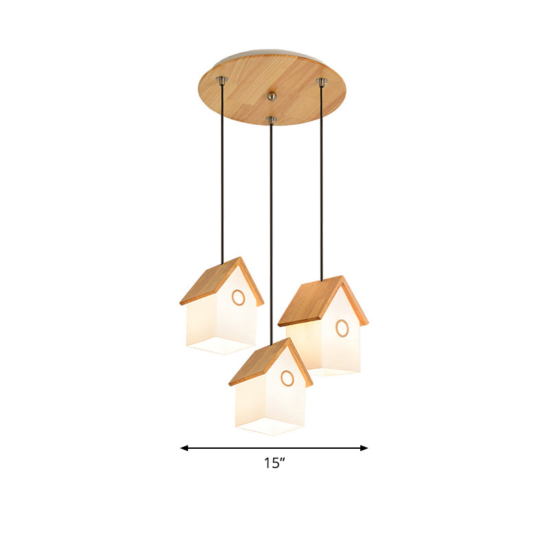 Wood and Glass House Hanging Light Asian Style Pendant Light in White for Kitchen Foyer Clearhalo 'Ceiling Lights' 'Pendant Lights' 'Pendants' Lighting' 182094