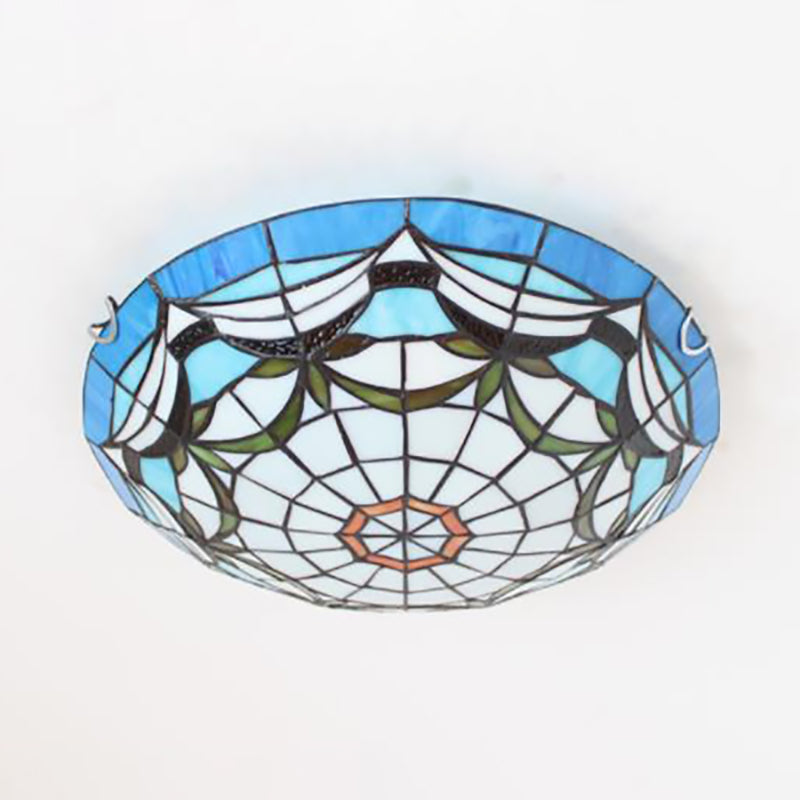 Nautical Bowl Flush Mount Light Art Glass 3 Lights Tiffany Style Flush Light for Living Room Clearhalo 'Ceiling Lights' 'Close To Ceiling Lights' 'Close to ceiling' 'Flush mount' Lighting' 182123