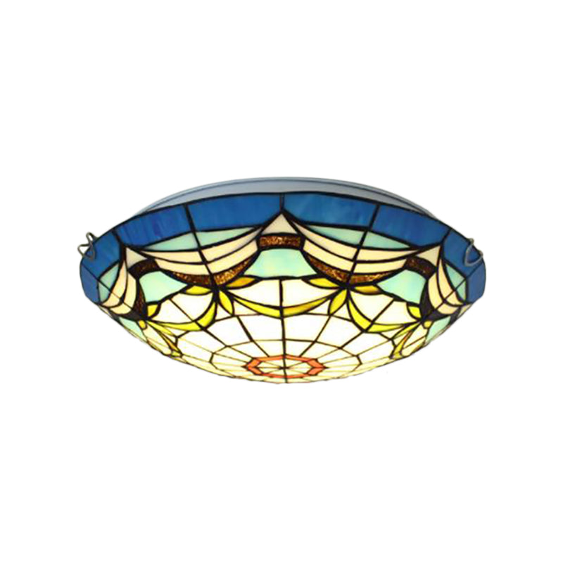 Nautical Bowl Flush Mount Light Art Glass 3 Lights Tiffany Style Flush Light for Living Room Clearhalo 'Ceiling Lights' 'Close To Ceiling Lights' 'Close to ceiling' 'Flush mount' Lighting' 182124