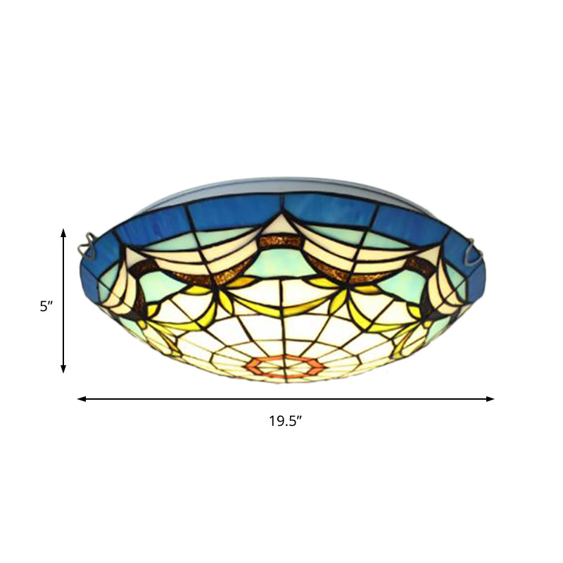 Nautical Bowl Flush Mount Light Art Glass 3 Lights Tiffany Style Flush Light for Living Room Clearhalo 'Ceiling Lights' 'Close To Ceiling Lights' 'Close to ceiling' 'Flush mount' Lighting' 182125