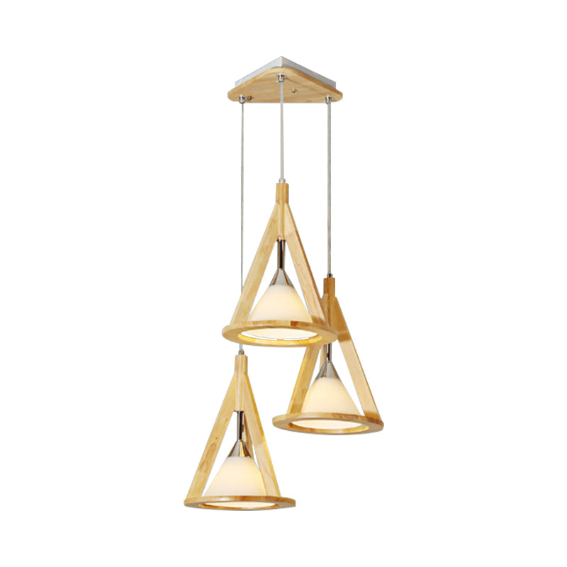 Modern Cone Pendant Light Wood & Frosted Glass Hanging Light in Beige for Coffee Shop Clearhalo 'Ceiling Lights' 'Pendant Lights' 'Pendants' Lighting' 182141