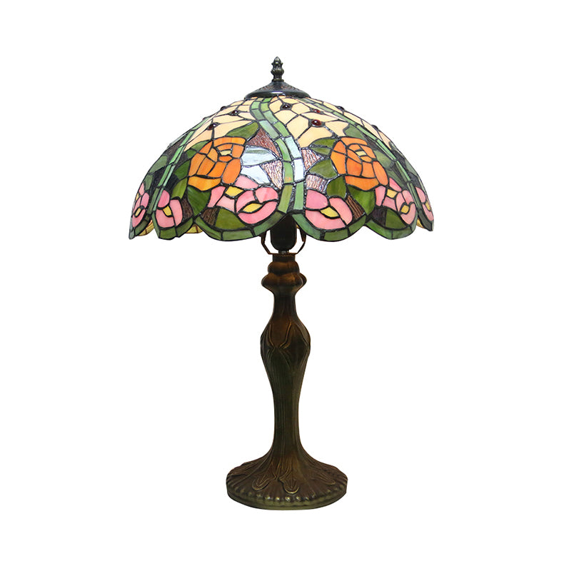 Retro Style Dome Shade Accent Lamp Stained Glass 1/2 Lights Colorful Accent Table Lamp with Flower Pattern Clearhalo 'Lamps' 'Table Lamps' Lighting' 182151