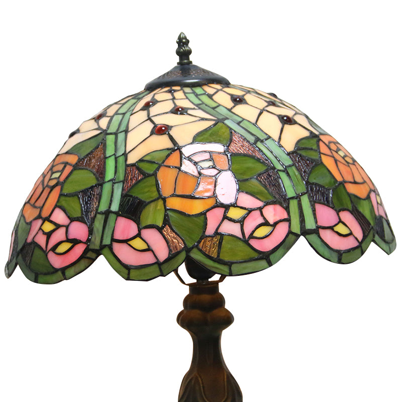 Retro Style Dome Shade Accent Lamp Stained Glass 1/2 Lights Colorful Accent Table Lamp with Flower Pattern Clearhalo 'Lamps' 'Table Lamps' Lighting' 182153