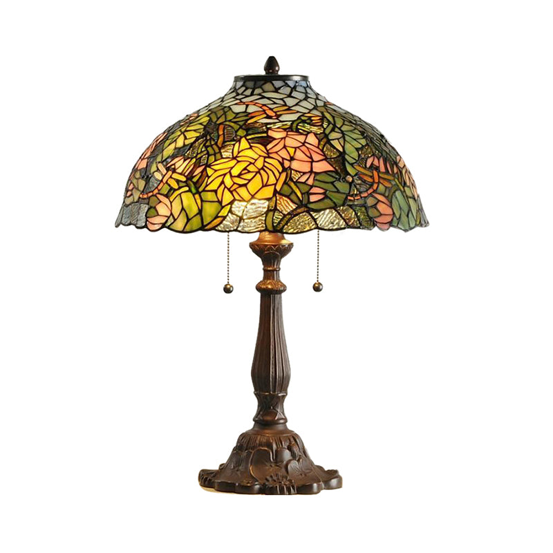 Retro Style Dome Shade Accent Lamp Stained Glass 1/2 Lights Colorful Accent Table Lamp with Flower Pattern Clearhalo 'Lamps' 'Table Lamps' Lighting' 182155