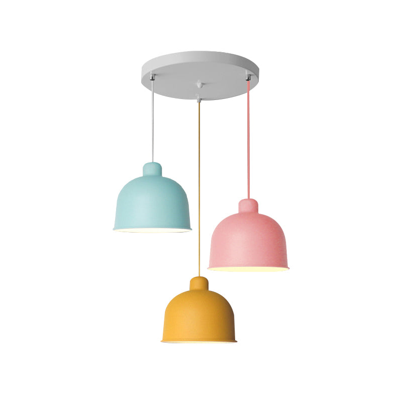 Metal Bowl Shape Pendant Light Dining Room 1 Head Macaron Style Hanging Lamp Clearhalo 'Ceiling Lights' 'Pendant Lights' 'Pendants' Lighting' 182181