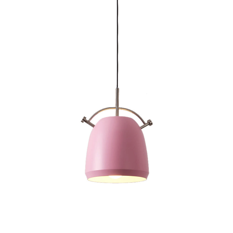 Metal Curved Shade Pendant Lamp Restaurant Cafe 1 Head Macaron Style Ceiling Lamp Pink Clearhalo 'Ceiling Lights' 'Pendant Lights' 'Pendants' Lighting' 182191_5acfe1a1-db9a-402c-99f2-da81296dbdd2