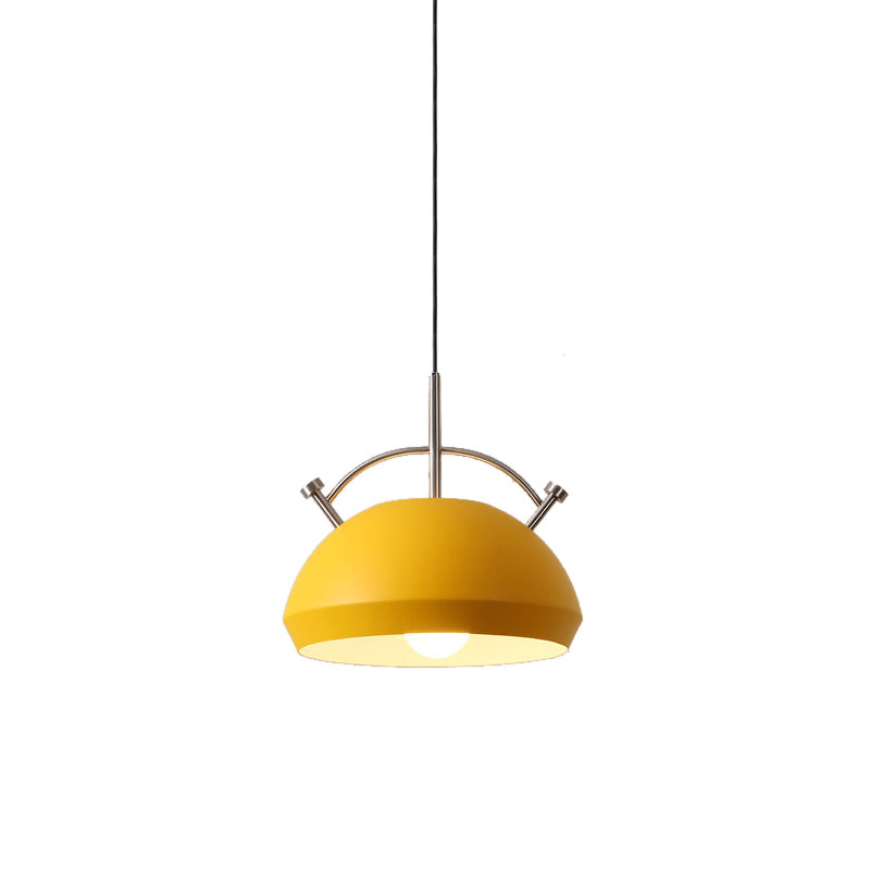 Metal Curved Shade Pendant Lamp Restaurant Cafe 1 Head Macaron Style Ceiling Lamp Yellow Clearhalo 'Ceiling Lights' 'Pendant Lights' 'Pendants' Lighting' 182193_35150180-0dd7-46c0-8cad-0b1662e6ee0b