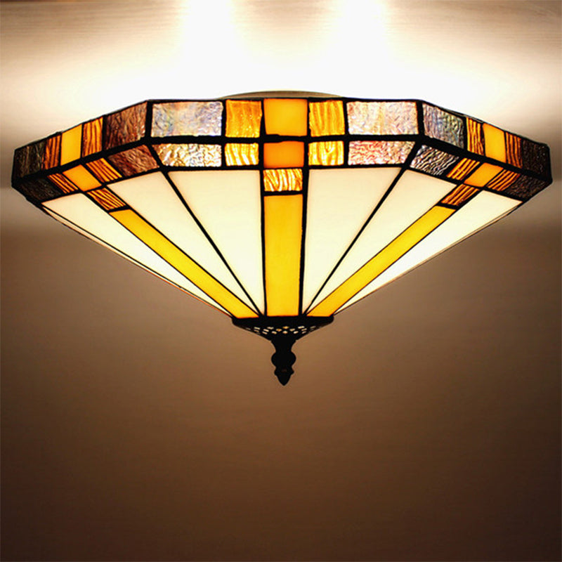 Geometric Ceiling Light Fixture Tiffany Style Stained Glass 3 Lights Flushmount Ceiling Light Clearhalo 'Ceiling Lights' 'Close To Ceiling Lights' 'Close to ceiling' 'Flush mount' Lighting' 182256