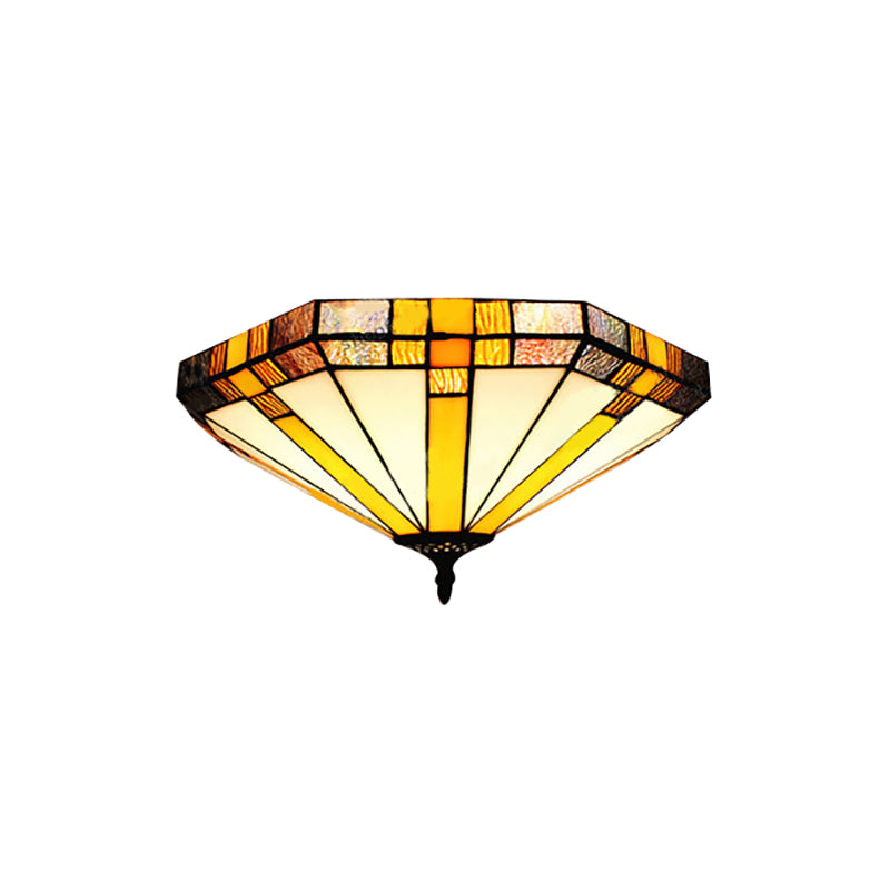 Geometric Ceiling Light Fixture Tiffany Style Stained Glass 3 Lights Flushmount Ceiling Light Clearhalo 'Ceiling Lights' 'Close To Ceiling Lights' 'Close to ceiling' 'Flush mount' Lighting' 182257