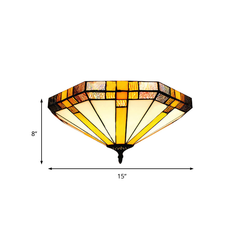 Geometric Ceiling Light Fixture Tiffany Style Stained Glass 3 Lights Flushmount Ceiling Light Clearhalo 'Ceiling Lights' 'Close To Ceiling Lights' 'Close to ceiling' 'Flush mount' Lighting' 182258