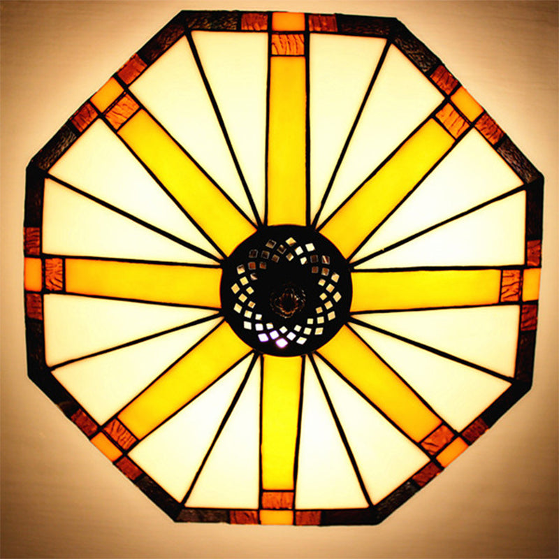 Geometric Ceiling Light Fixture Tiffany Style Stained Glass 3 Lights Flushmount Ceiling Light Clearhalo 'Ceiling Lights' 'Close To Ceiling Lights' 'Close to ceiling' 'Flush mount' Lighting' 182259